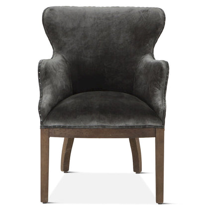Charles Armchair in Gray Velvet with Exposed Frame