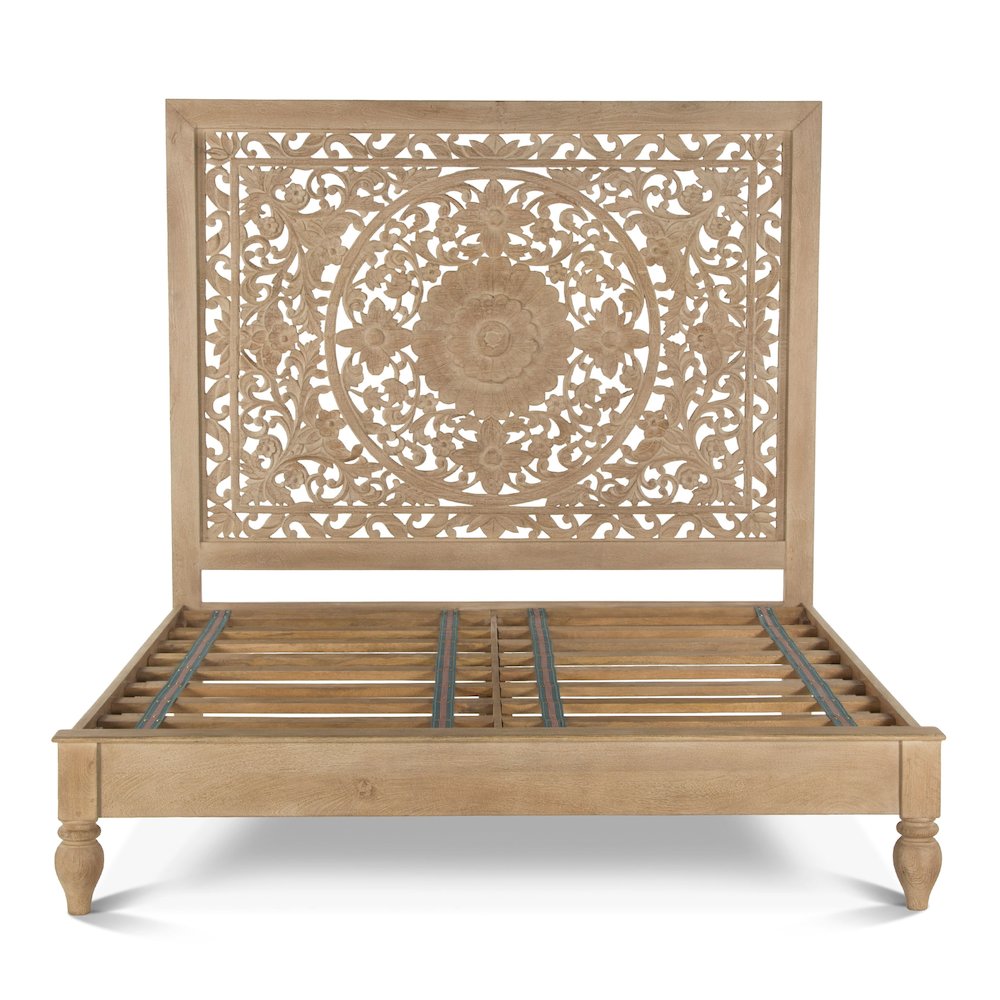 Haveli Carved King Bed in Whitewash Finish
