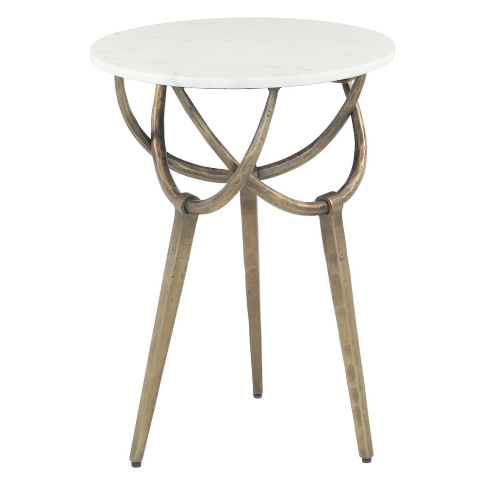 Odessa 16" Side Table with White Marble and Antique Brass Base, Set of 2