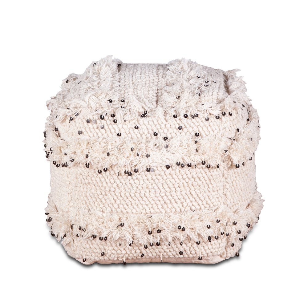 Algiers Square Ottoman in Sequined Cream Fabric