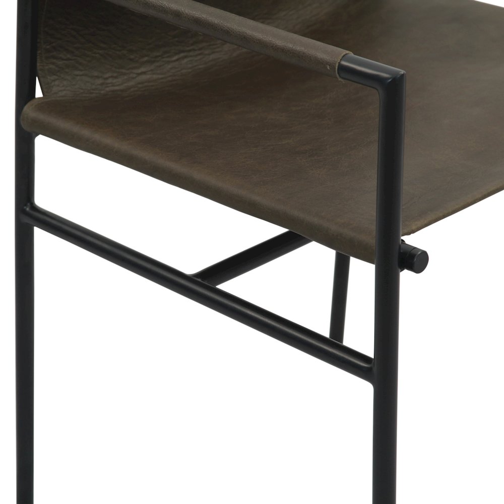 Sutton 20" Dining Armchair Olive Green Leather and Iron
