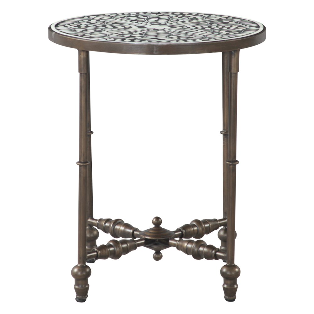 Ozark 20" Side Table with Floral Horn Inlay and Iron
