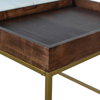 Aurora 45" Coffee Table in White Marble and Mango Wood with Walnut Finish