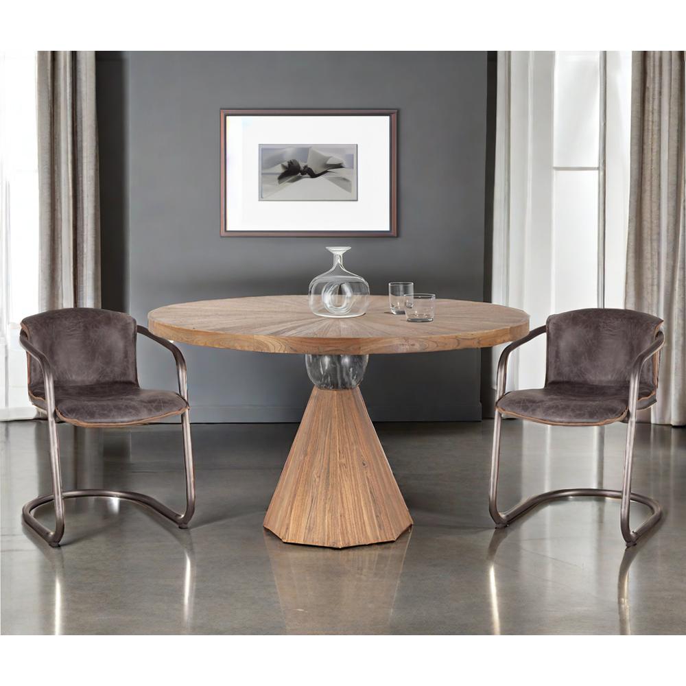 Rustic Revival Natural Teak Wood with Black Marble Pedestal