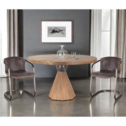 Rustic Revival Natural Teak Wood with Black Marble Pedestal