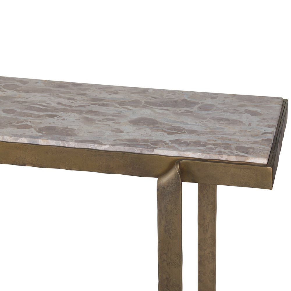 Rhodes 52" Console Table with Capri Beige Marble Top and Antique Brass Base