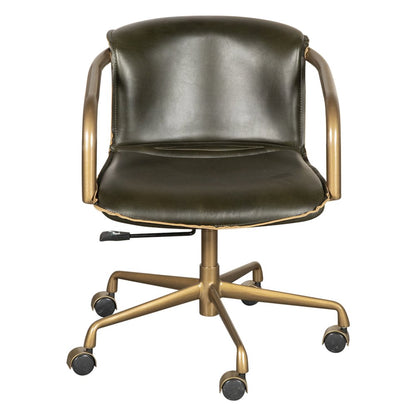 Chiavari Swivel Office Chair in Emerald Green Leather and Antique Gold