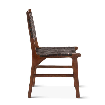 Lisbon Dining Chair in Black Leather with Royal Brown Finish