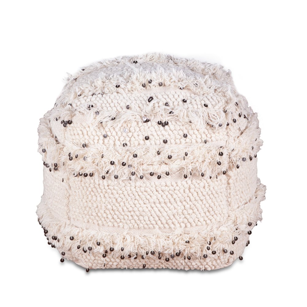 Algiers Square Ottoman in Sequined Cream Fabric