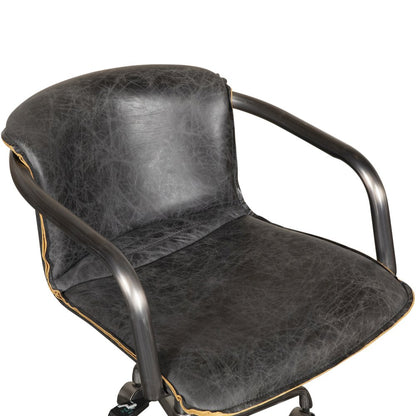 Chiavari Swivel Office Chair in Antique Ebony Leather and Antique Zinc