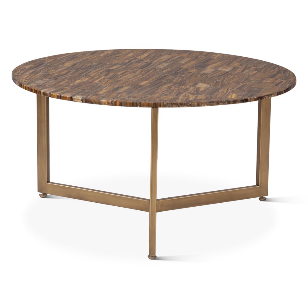 Mumbai 36" Coffee Table in Tiger Eye with Iron Base