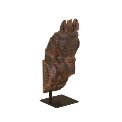 Curio Wooden Horse Head on Iron Stand