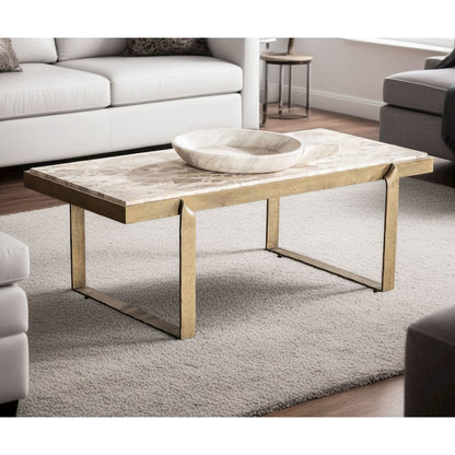 Rhodes 49" Coffee Table with Capri Beige Marble Top and Antique Brass Base