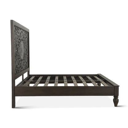 Haveli Carved King Bed in Vintage Brown