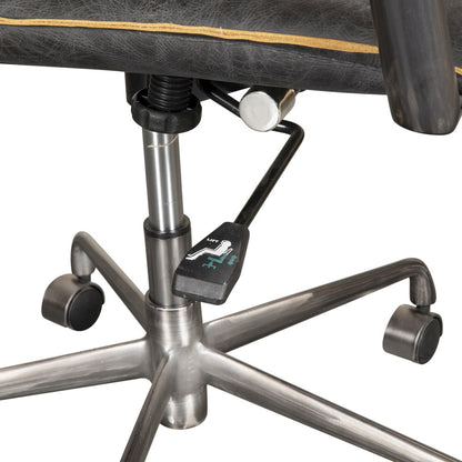 Chiavari Swivel Office Chair in Antique Ebony Leather and Antique Zinc