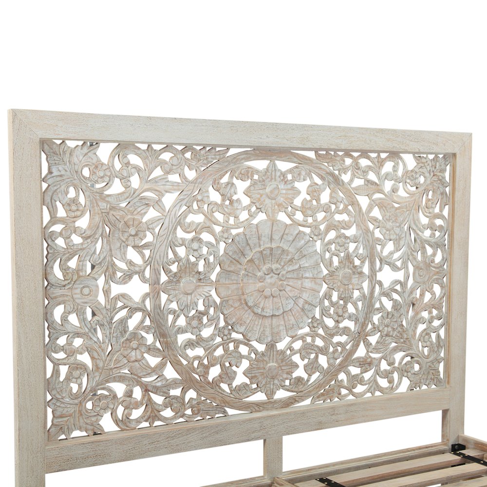 Haveli Queen Bed in Hand Carved Heirloom White