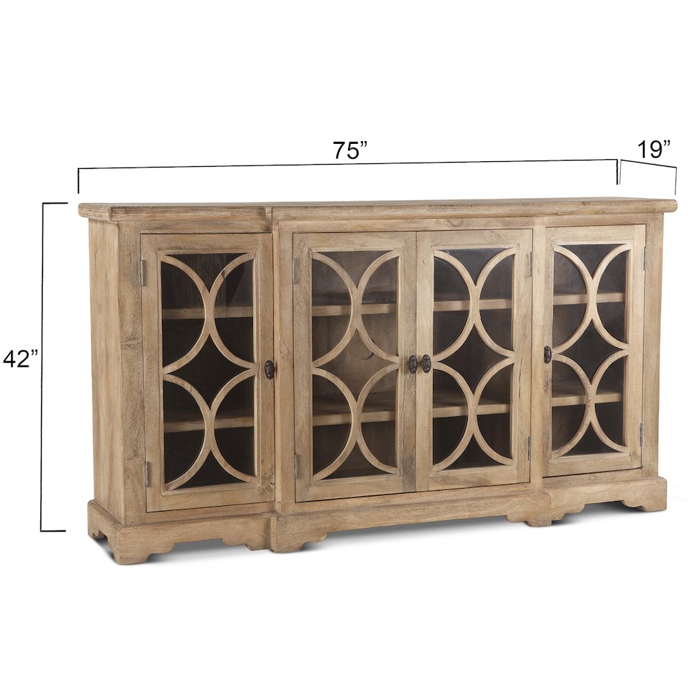Pengrove 75" Glass Cabinet in Antique Oak Finish