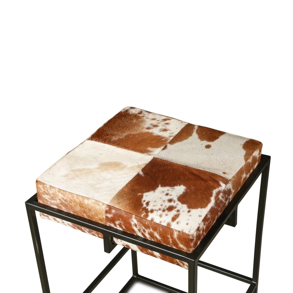 Melbourne 17" Iron and Brown Cowhide Leather Counter Stool