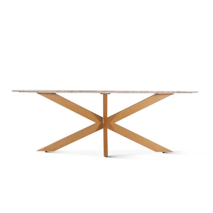 Pasadena 90" Oval Dining Table in Sawar Marble and Iron with Antique Gold Finish