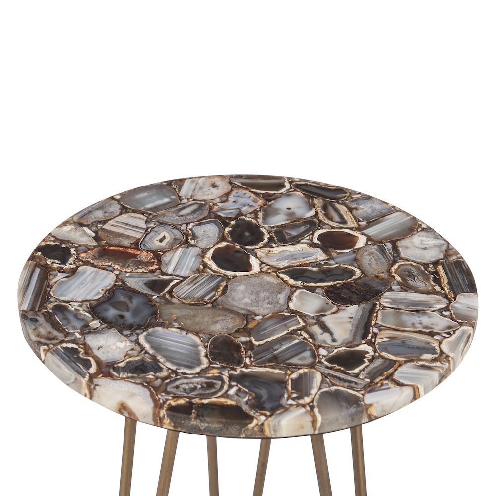 Mumbai 17" Side Table in Stone Agate with Iron Base