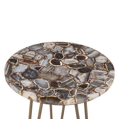 Mumbai 17" Side Table in Stone Agate with Iron Base