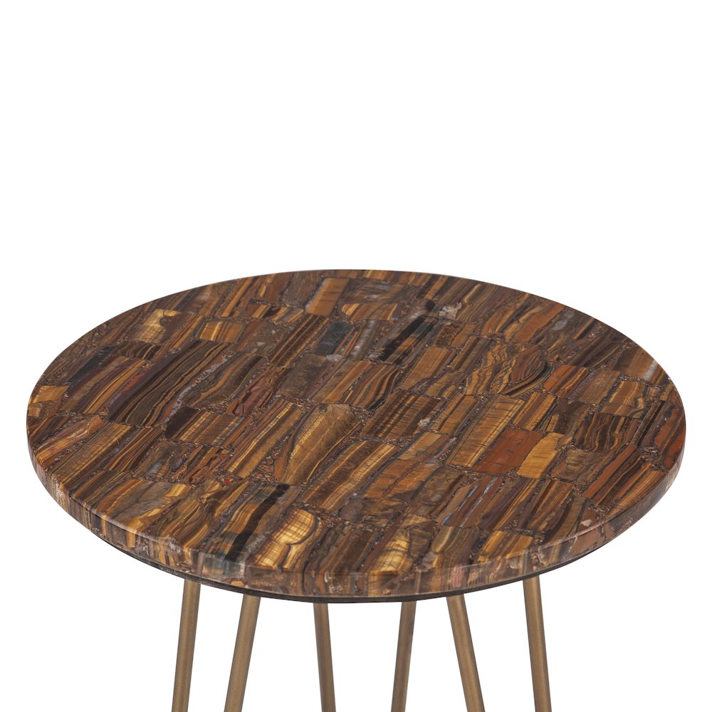 Mumbai 17" Side Table in Tiger Eye with Iron Base