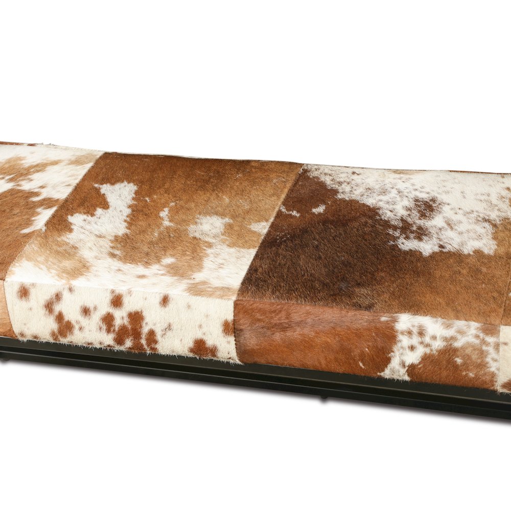 Melbourne 54in Iron and Brown Cowhide Leather Bench