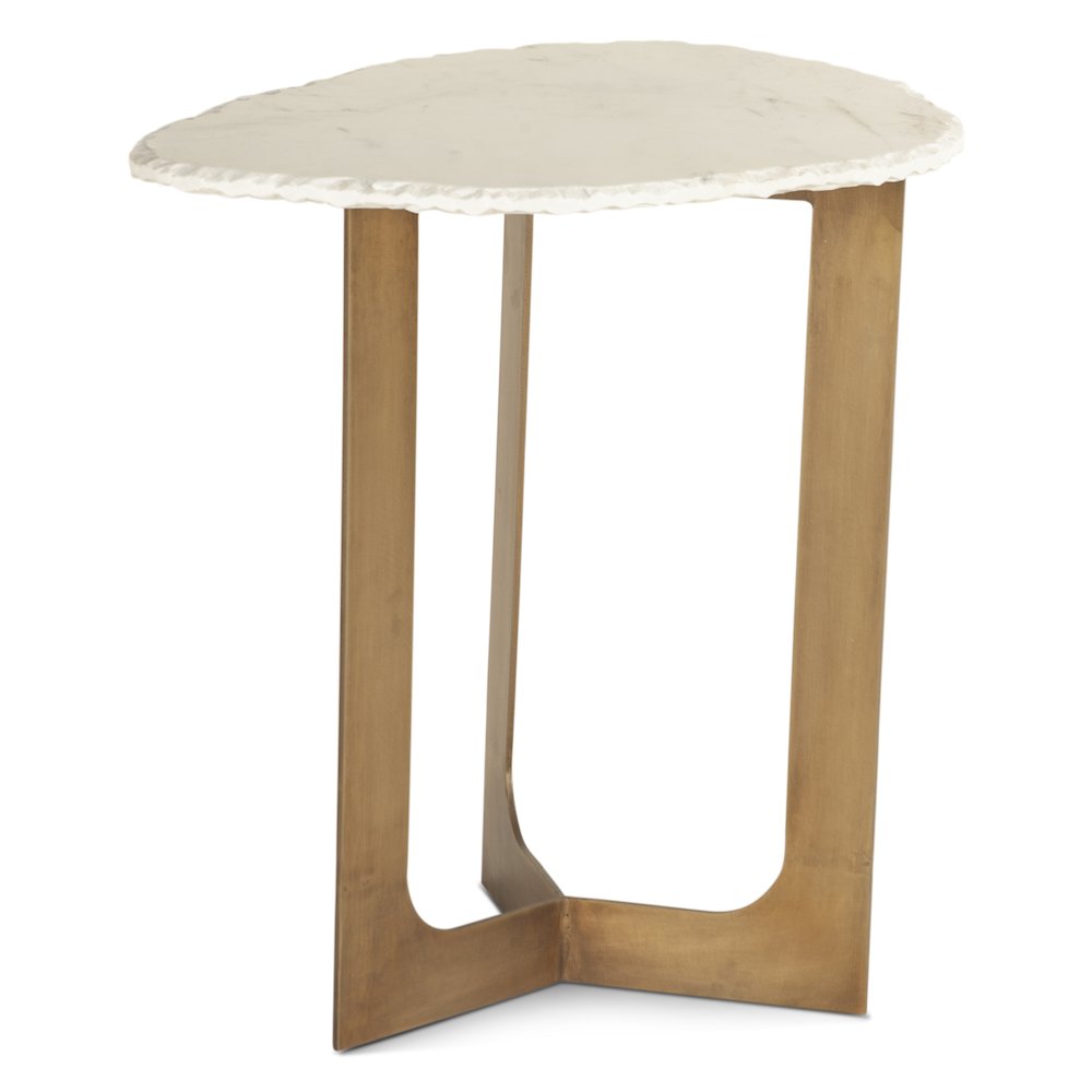 Fresno 24" Side Table in White Marble and Antique Brass Base
