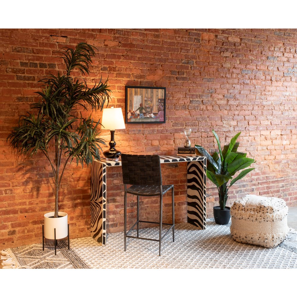 Lund 17in Buffalo Leather and Iron Counter Chair Black