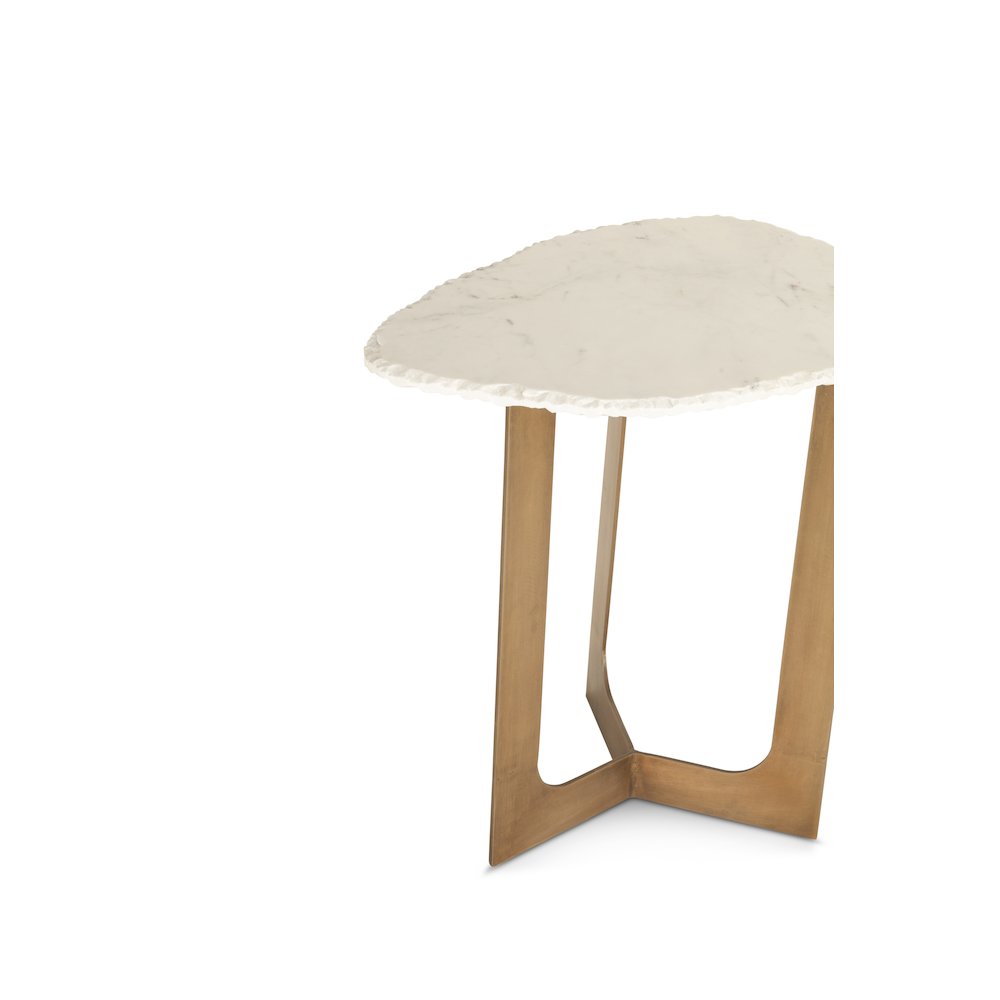 Fresno 24" Side Table in White Marble and Antique Brass Base