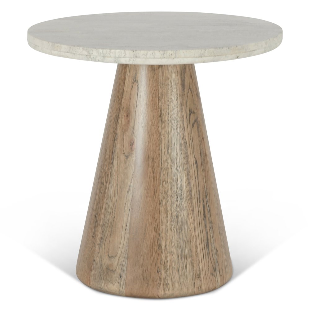 Caldera Side Table in White Travertine and Light Oak