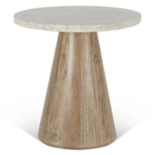 Caldera Side Table in White Travertine and Light Oak