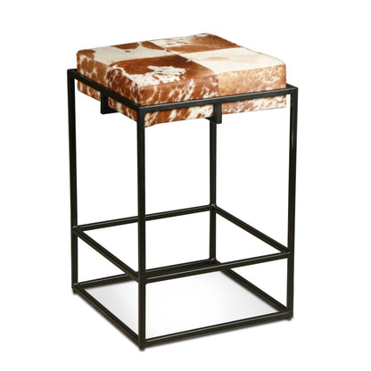 Melbourne 17" Iron and Brown Cowhide Leather Counter Stool