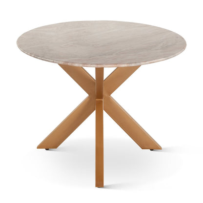 Pasadena 90" Oval Dining Table in Sawar Marble and Iron with Antique Gold Finish