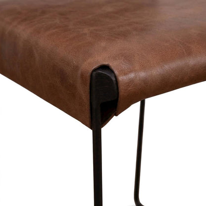 Top-Grain Leather Dining Chair with Reclaimed Iron Legs for Kitchen Table, Brown