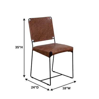 Top-Grain Leather Dining Chair with Reclaimed Iron Legs for Kitchen Table, Brown