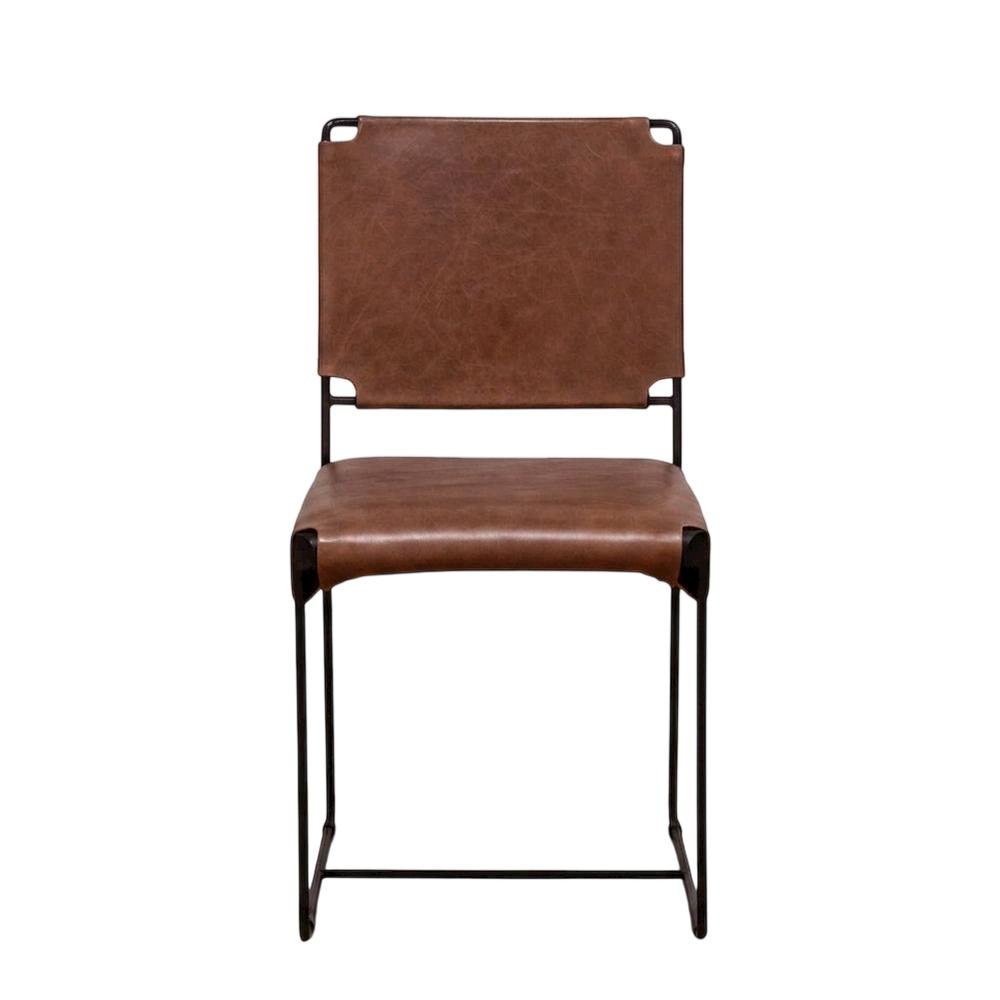 Top-Grain Leather Dining Chair with Reclaimed Iron Legs for Kitchen Table, Brown