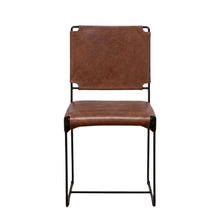 Top-Grain Leather Dining Chair with Reclaimed Iron Legs for Kitchen Table, Brown