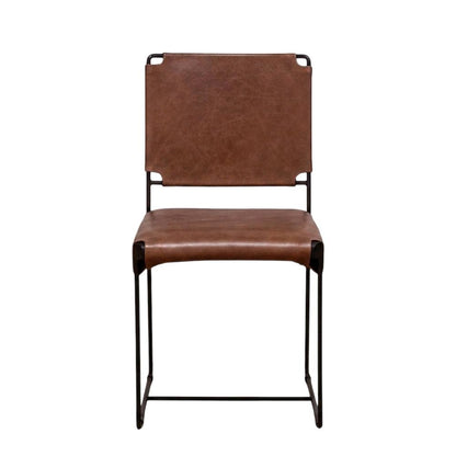 Top-Grain Leather Dining Chair with Reclaimed Iron Legs for Kitchen Table, Brown
