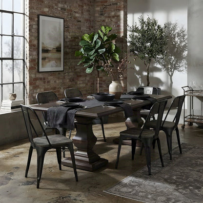 Mango Wood Farmhouse Dining Table with Vintage-Finish Tabletop, Dark Brown