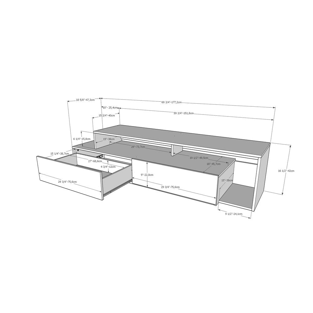 72-Inch Tv Stand With 2 Drawers, Nutmeg & Greige
