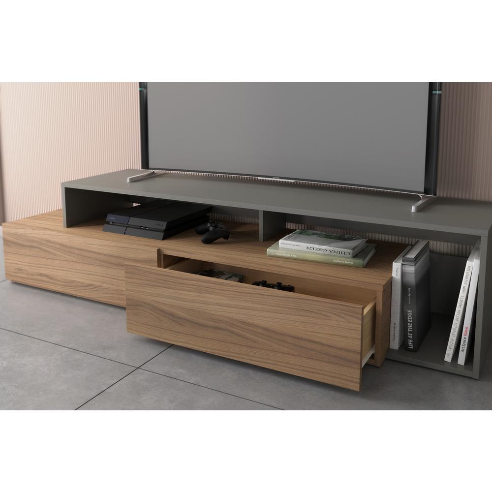 72-Inch Tv Stand With 2 Drawers, Nutmeg & Greige