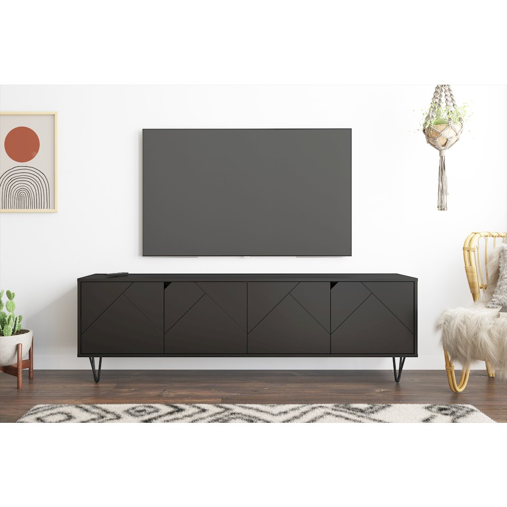 72-Inch Tv Stand With 4-Doors, Black