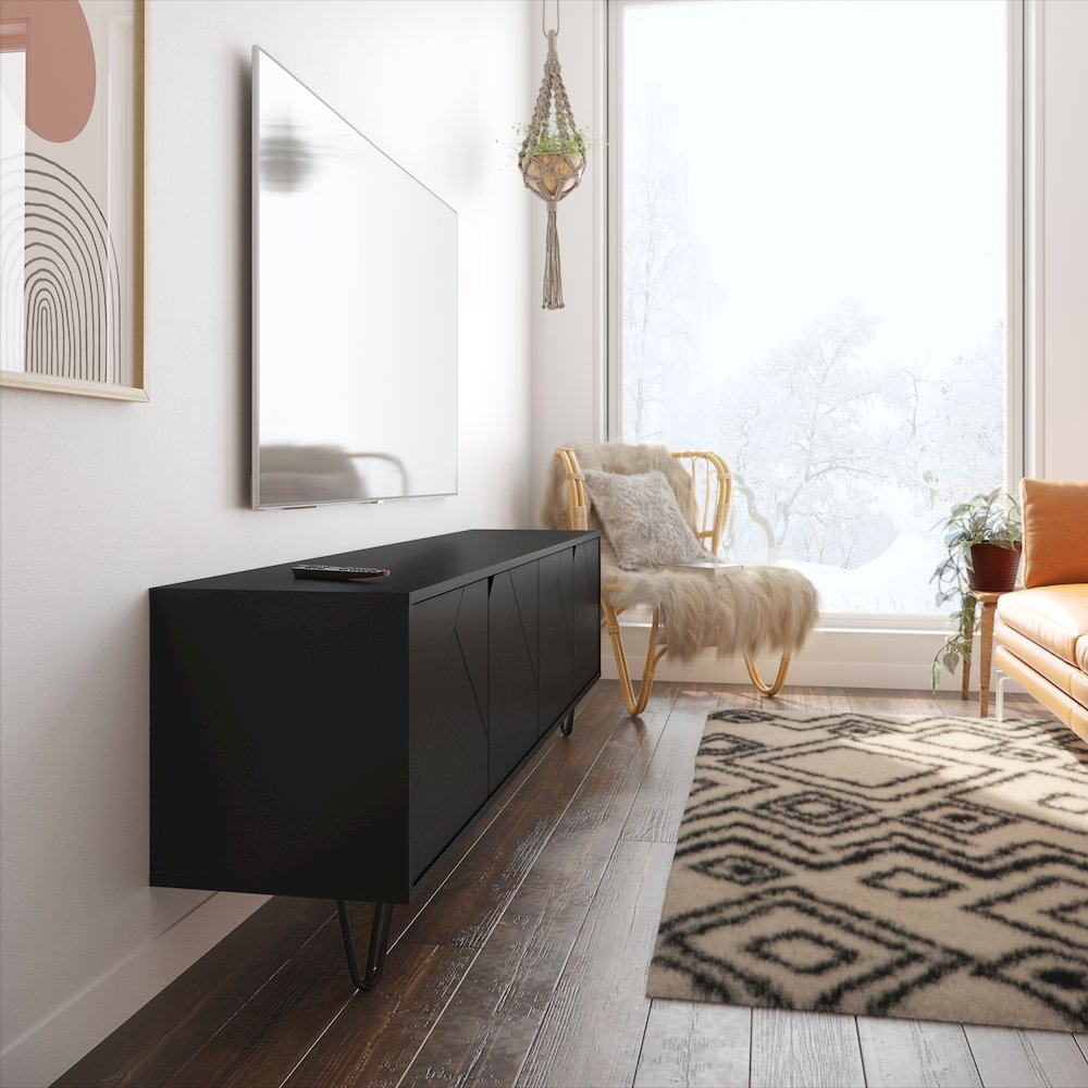 72-Inch Tv Stand With 4-Doors, Black