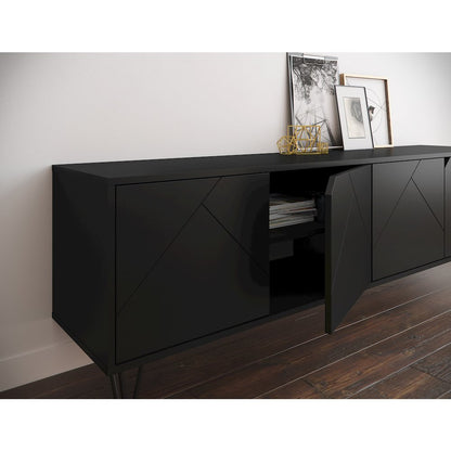 72-Inch Tv Stand With 4-Doors, Black