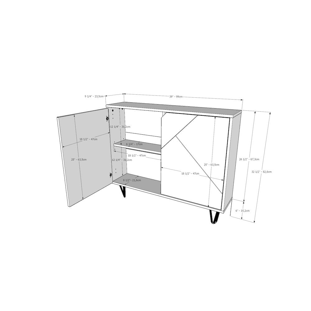 Slim 2-Door Storage Accent Cabinet, Floating And Wall Mount Bar In White