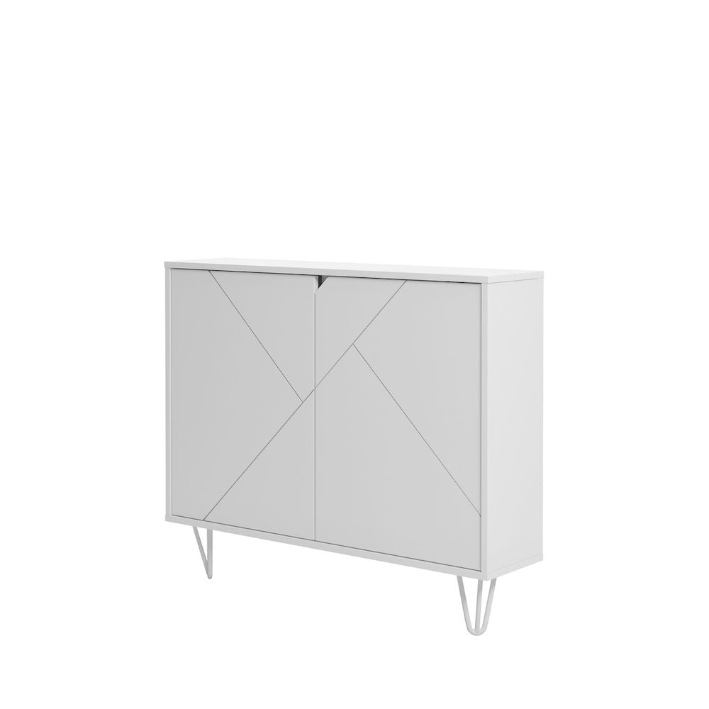 Slim 2-Door Storage Accent Cabinet, Floating And Wall Mount Bar In White