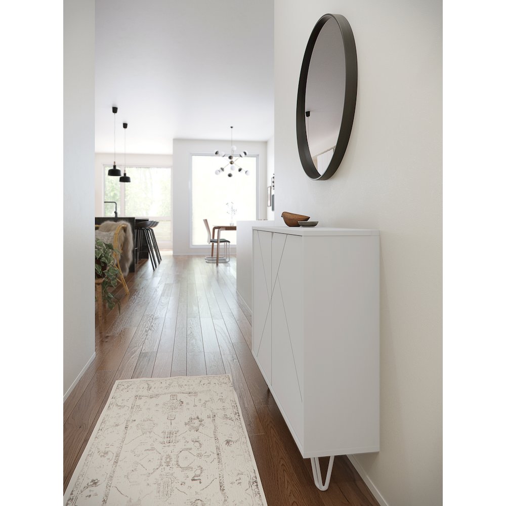 Slim 2-Door Storage Accent Cabinet, Floating And Wall Mount Bar In White