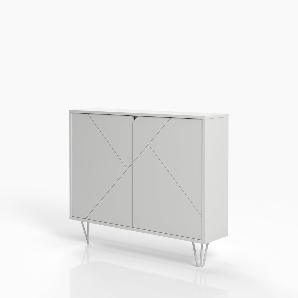 Slim 2-Door Storage Accent Cabinet, Floating And Wall Mount Bar In White