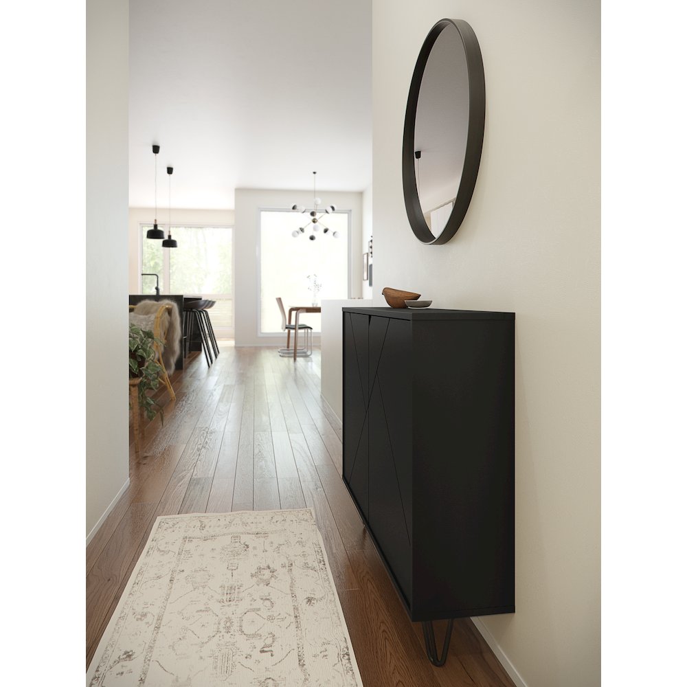 Slim 2-Door Storage Accent Cabinet, Floating And Wall Mount Bar, Black